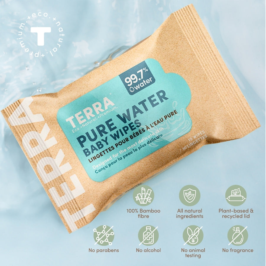 TERRA Pure Water Baby Wipes Mini Pack 10 Wipes