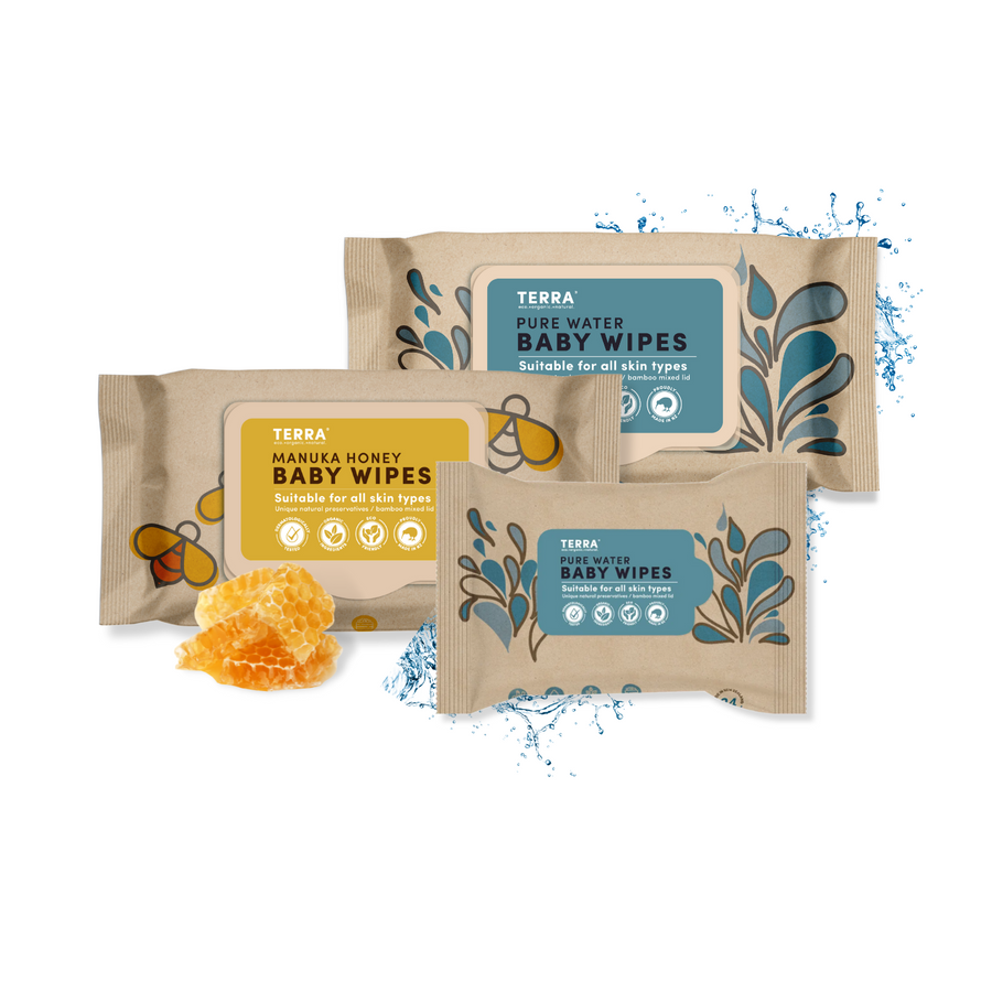 Terra Baby Wipes Pack of 3 (1 Kiwi, 1 Manuka Honey & 1 Travel Pure Water Wipes)