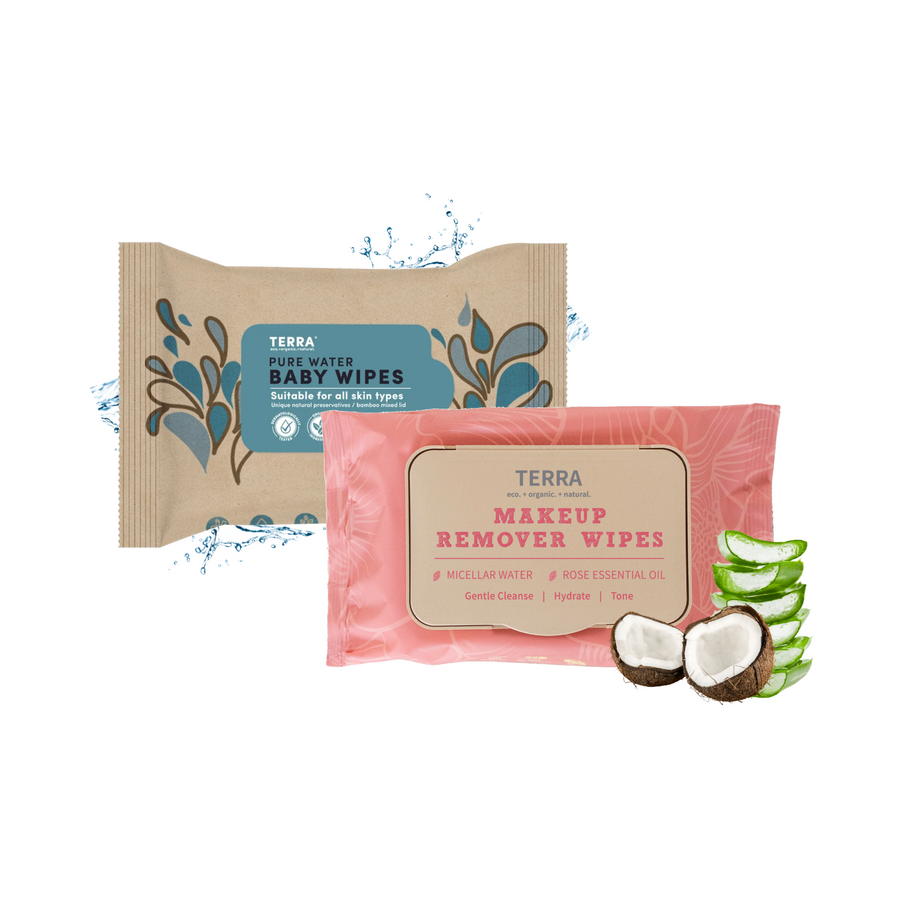 TERRA Travel Pack & Makeup Remover Wipes (Pack of 2) 24Pcs Each